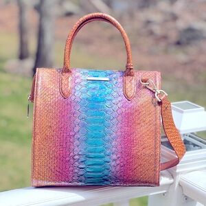 BRAHMIN Caroline MULTI STELLARIS Snake Leather Bag Purse Brown Blue Purple NWT